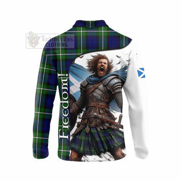 Bannerman Crest Tartan Long Sleeve Polo Shirt Inspired by the Freedom of Scottish Warrior