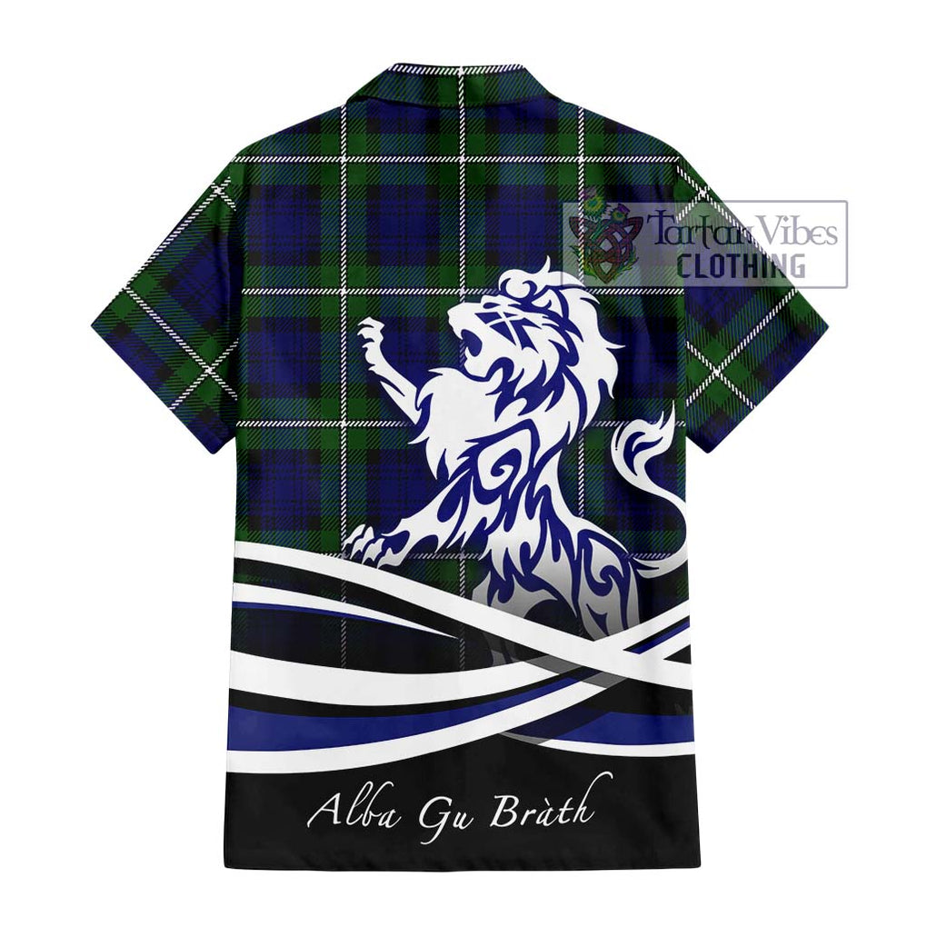 Bannerman Tartan Short Sleeve Button Shirt with Alba Gu Brath Regal Lion Emblem - Tartanvibesclothing Shop