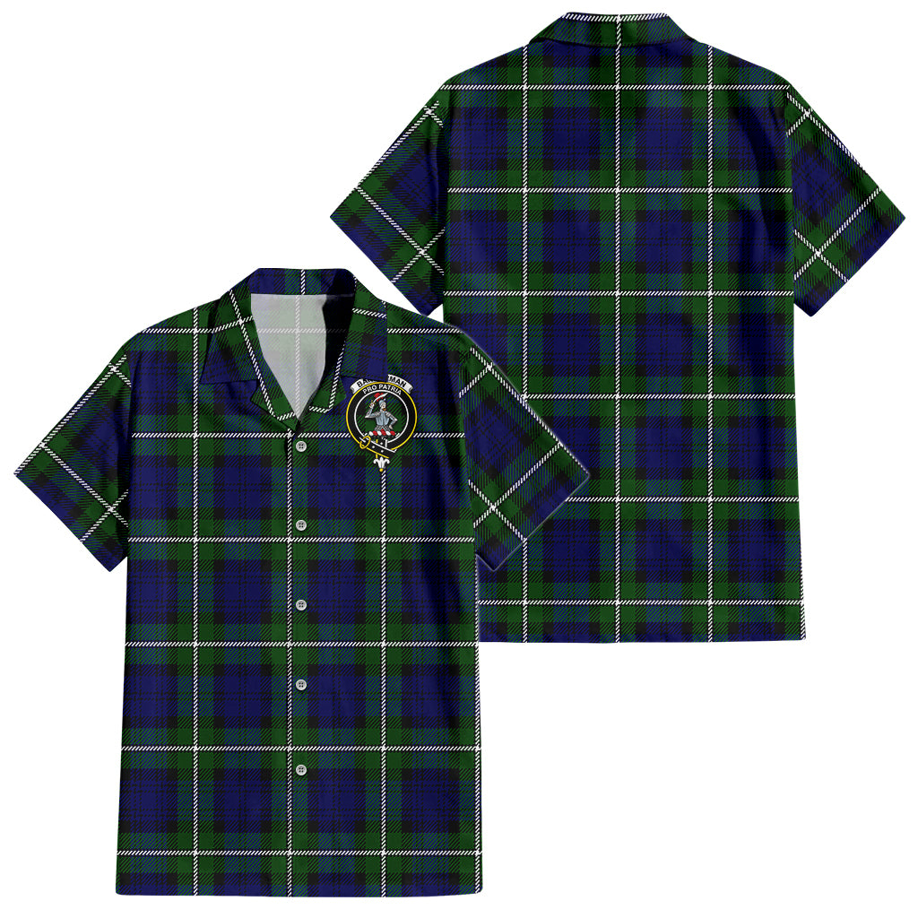 Bannerman Tartan Short Sleeve Button Down Shirt with Family Crest - Tartanvibesclothing