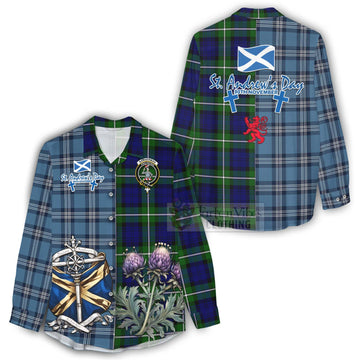 Bannerman Tartan Women's Casual Shirt Happy St. Andrew's Day Half Tartan Style