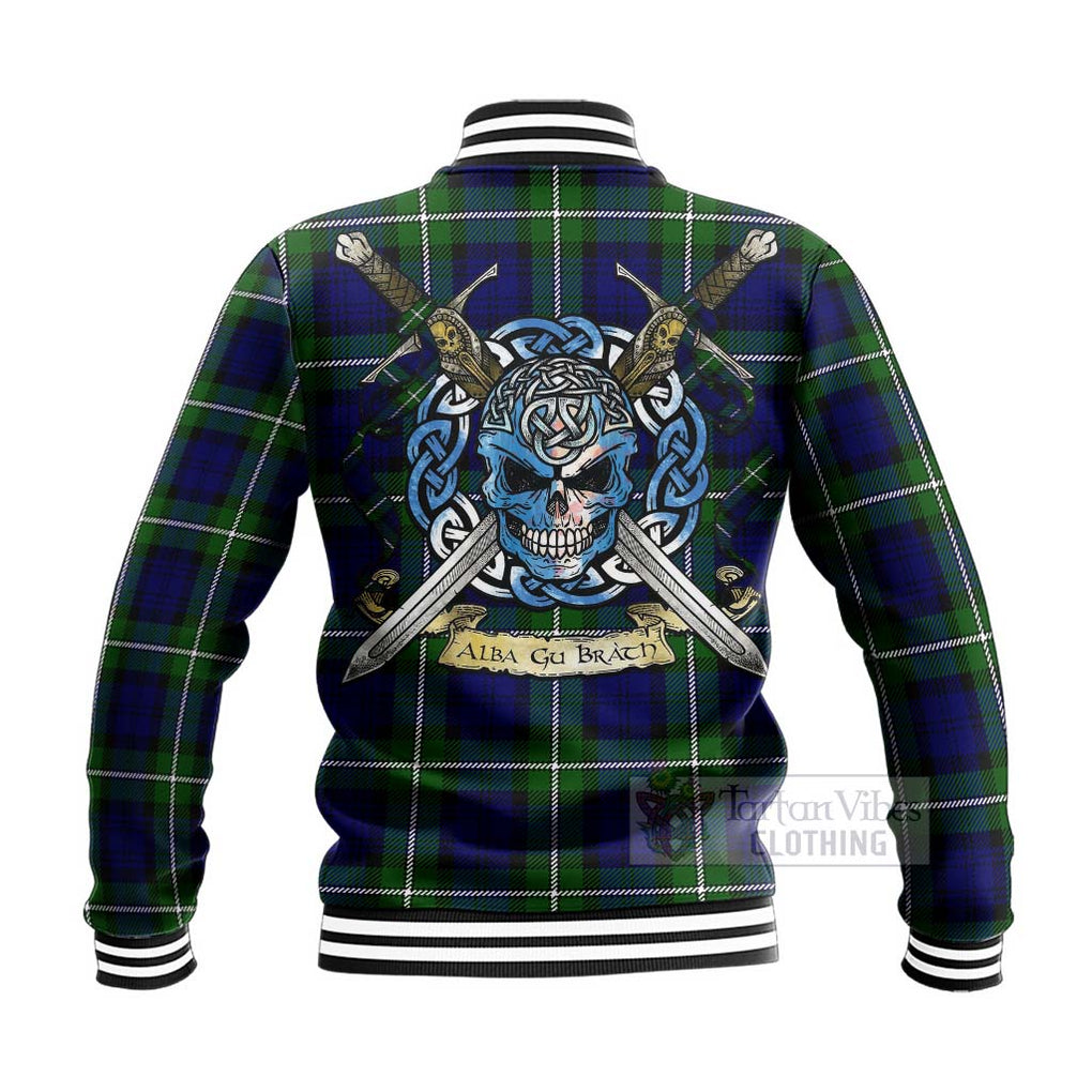 Tartan Vibes Clothing Bannerman Tartan Baseball Jacket with Family Crest Celtic Skull Style