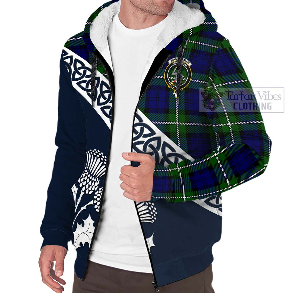 Tartan Vibes Clothing Bannerman Tartan Sherpa Hoodie Featuring Thistle and Scotland Map