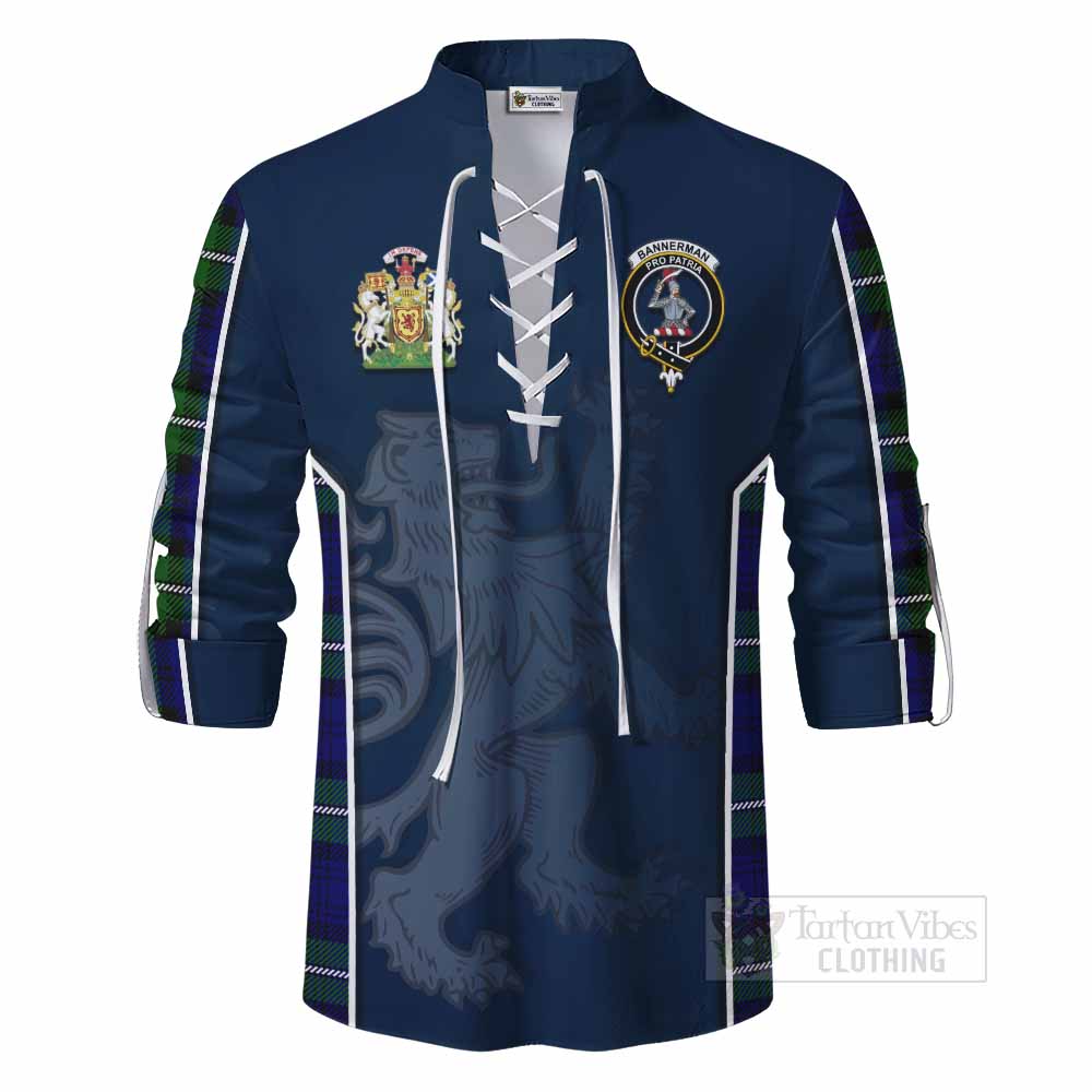 Tartan Vibes Clothing Bannerman Tartan Ghillie Kilt Shirt with Family Crest and Lion Rampant Vibes Sport Style