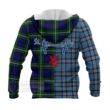 Bannerman Tartan Knitted Hoodie Happy St. Andrew's Day Half Tartan Style