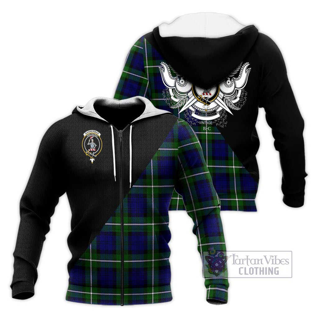 Bannerman Tartan Knitted Hoodie with Family Crest and Military Logo Style Unisex Knitted Zip Hoodie - Tartanvibesclothing Shop