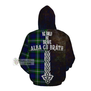 Bannerman Tartan Family Crest Cotton Hoodie Alba Gu Brath Be Brave Lion Ancient Style Pullover Hoodie - Tartan Vibes Clothing