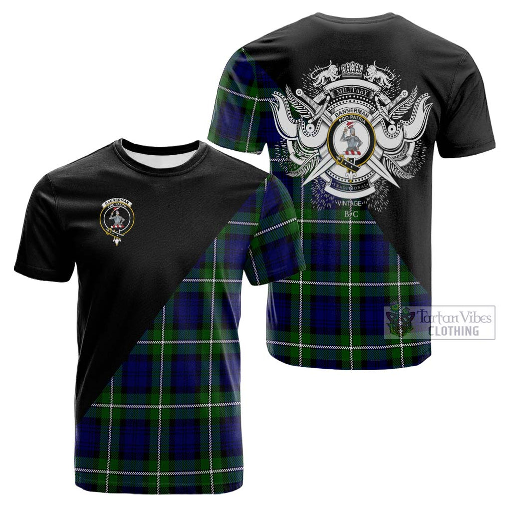 Tartan Vibes Clothing Bannerman Tartan Cotton T-shirt with Family Crest and Military Logo Style