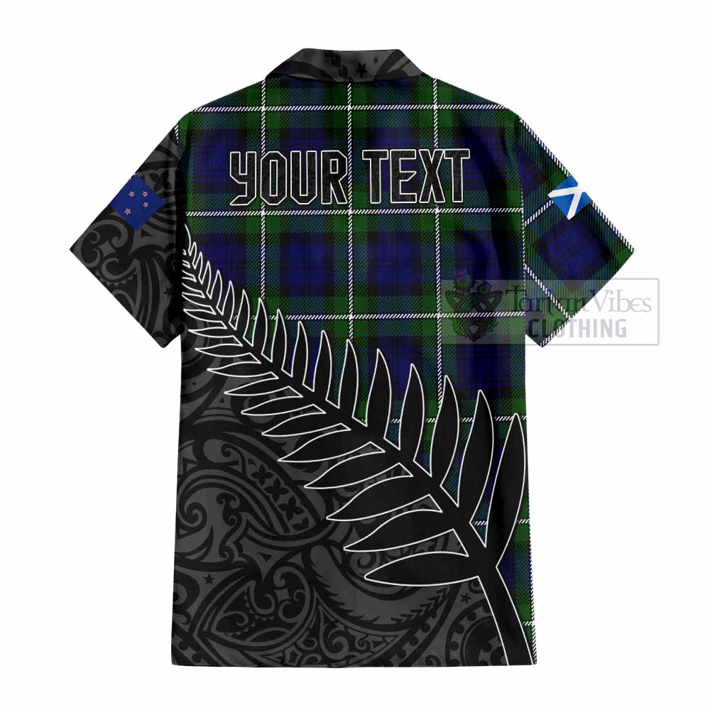 Tartan Vibes Clothing Bannerman Crest Tartan Short Sleeve Button Shirt with New Zealand Silver Fern Half Style