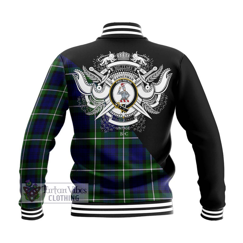 Bannerman Tartan Baseball Jacket with Family Crest and Military Logo Style - Tartanvibesclothing Shop