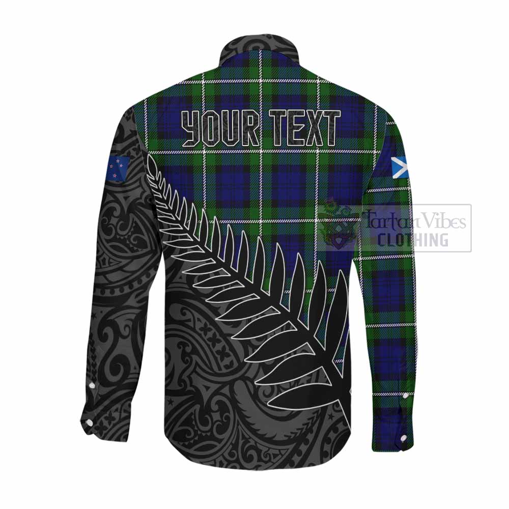 Tartan Vibes Clothing Bannerman Crest Tartan Long Sleeve Button Shirt with New Zealand Silver Fern Half Style