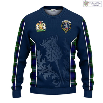 Bannerman Tartan Knitted Sweatshirt with Family Crest and Scottish Thistle Vibes Sport Style