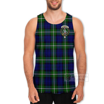 Bannerman Tartan Men's Tank Top with Family Crest and Bearded Skull Holding Bottles of Whiskey