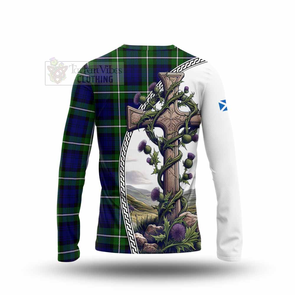 Tartan Vibes Clothing Bannerman Tartan Long Sleeve T-Shirt with Family Crest and St. Andrew's Cross Accented by Thistle Vines