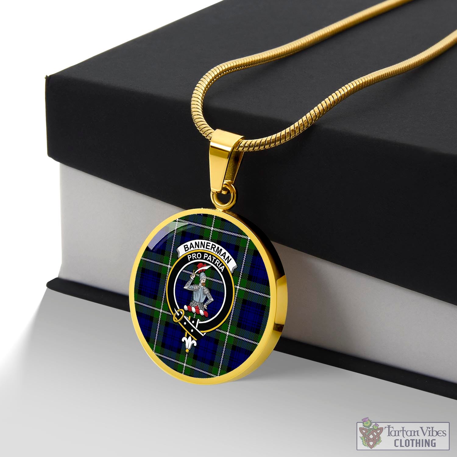 Tartan Vibes Clothing Bannerman Tartan Circle Necklace with Family Crest