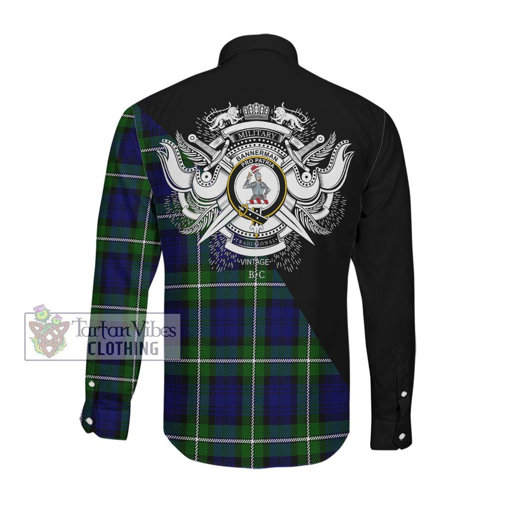 Bannerman Tartan Long Sleeve Button Shirt with Family Crest and Military Logo Style Men's Shirt - Tartanvibesclothing Shop