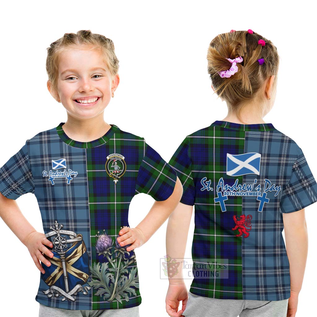 Tartan Vibes Clothing Bannerman Tartan Kid T-Shirt Happy St. Andrew's Day Half Tartan Style