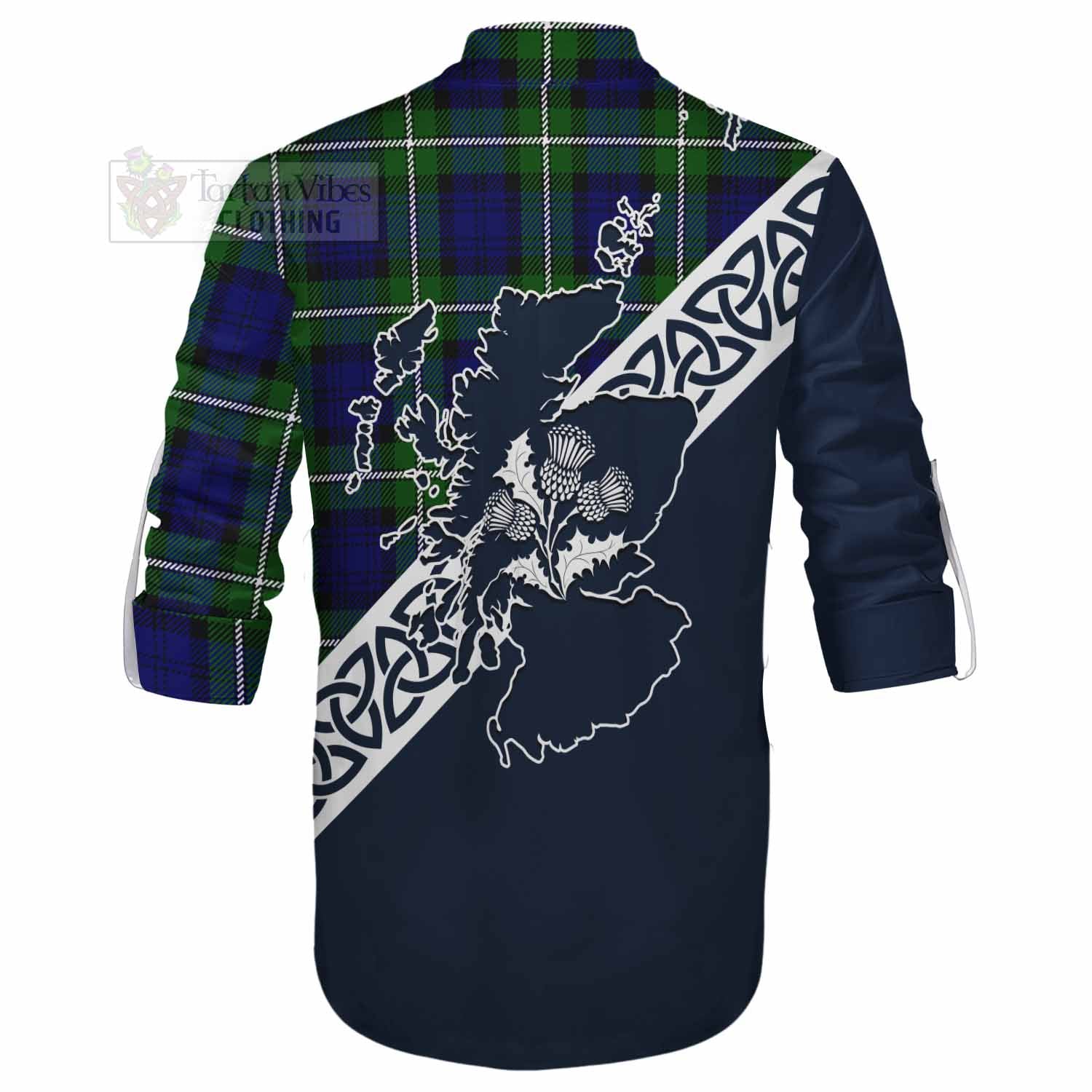 Tartan Vibes Clothing Bannerman Tartan Ghillie Kilt Shirt Featuring Thistle and Scotland Map