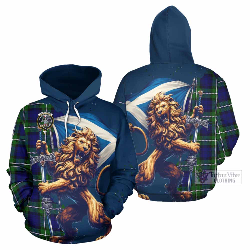 Bannerman Tartan Family Crest Hoodie with Scottish Majestic Lion