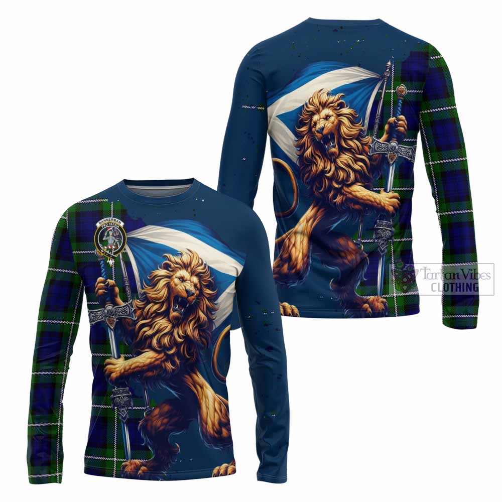 Tartan Vibes Clothing Bannerman Tartan Family Crest Long Sleeve T-Shirt with Scottish Majestic Lion