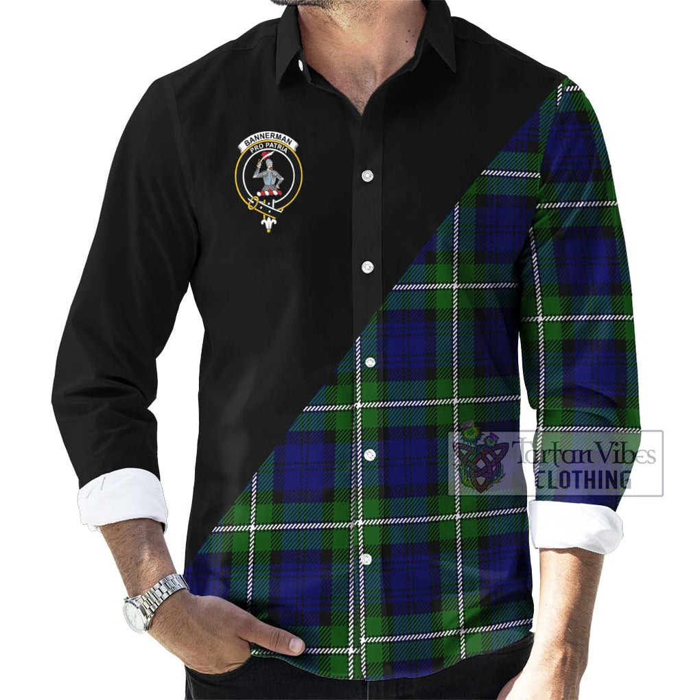 Bannerman Tartan Long Sleeve Button Shirt with Family Crest and Military Logo Style - Tartanvibesclothing Shop