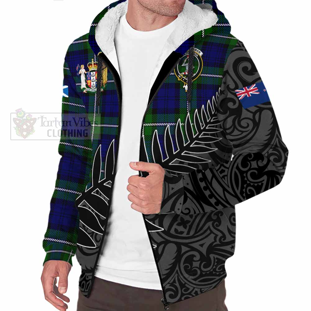 Tartan Vibes Clothing Bannerman Crest Tartan Sherpa Hoodie with New Zealand Silver Fern Half Style