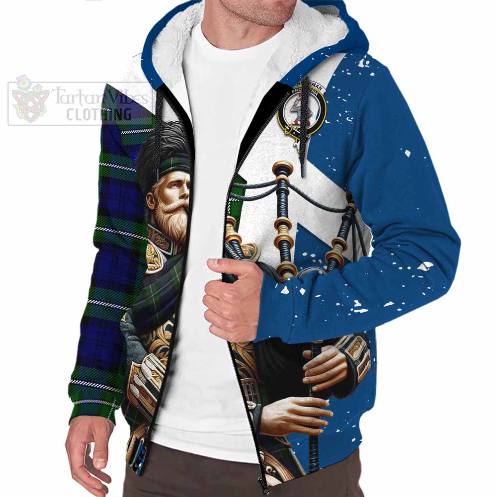 Tartan Vibes Clothing Bannerman Tartan Sherpa Hoodie with Family Crest Scottish Bagpiper Vibes