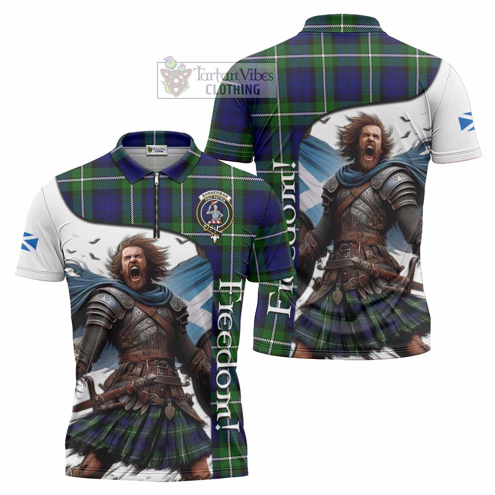 Tartan Vibes Clothing Bannerman Crest Tartan Zipper Polo Shirt Inspired by the Freedom of Scottish Warrior