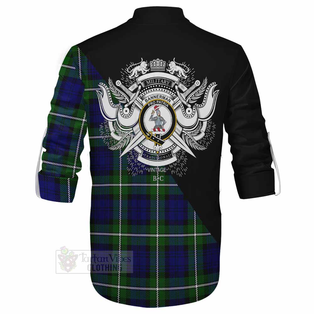 Tartan Vibes Clothing Bannerman Tartan Ghillie Kilt Shirt with Family Crest and Military Logo Style