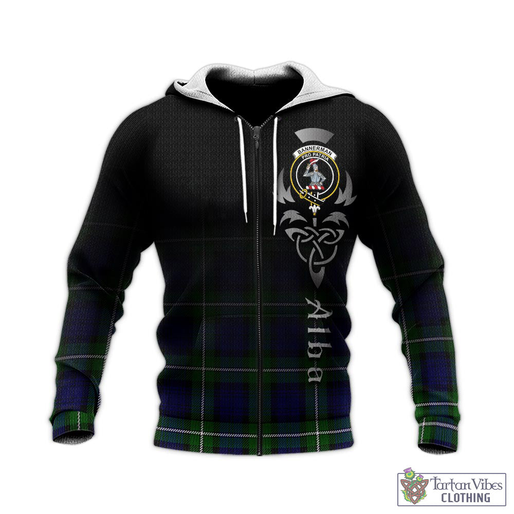 Tartan Vibes Clothing Bannerman Tartan Knitted Hoodie Featuring Alba Gu Brath Family Crest Celtic Inspired