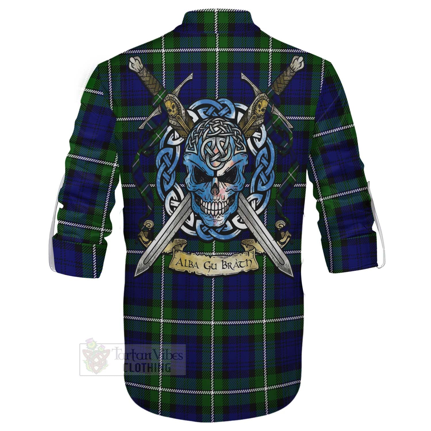 Tartan Vibes Clothing Bannerman Tartan Ghillie Kilt Shirt with Family Crest Celtic Skull Style