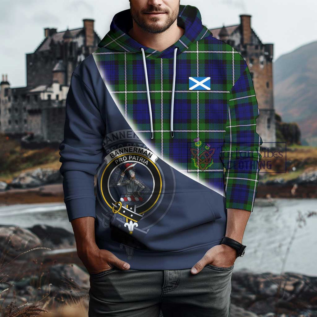 Bannerman Tartan Hoodie with Personalised National Flag and Family Crest Half Style - Tartanvibesclothing Shop