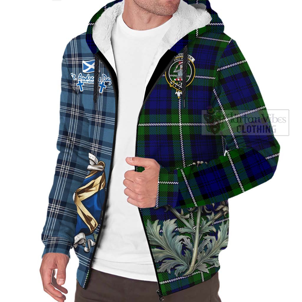 Tartan Vibes Clothing Bannerman Tartan Sherpa Hoodie Happy St. Andrew's Day Half Tartan Style