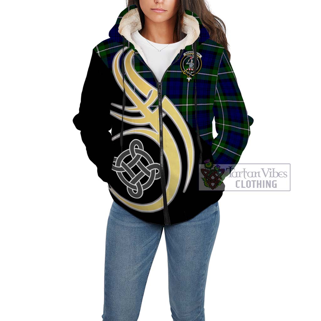 Bannerman Tartan Sherpa Hoodie with Family Crest and Celtic Symbol Style Unisex - Tartan Vibes Clothing