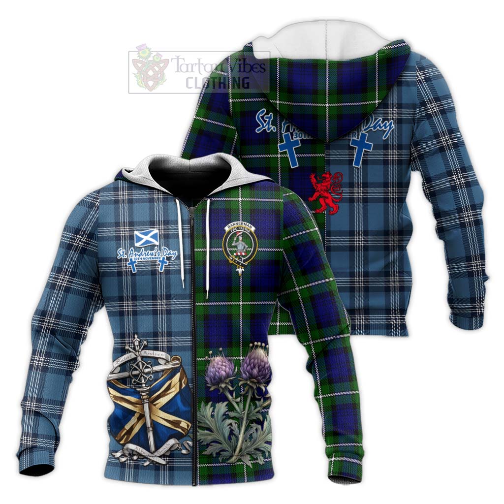 Tartan Vibes Clothing Bannerman Tartan Knitted Hoodie Happy St. Andrew's Day Half Tartan Style