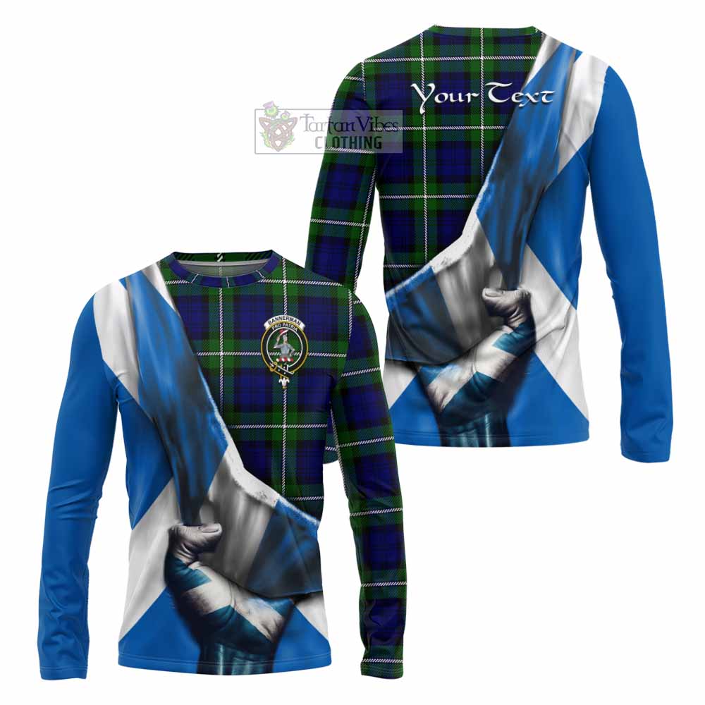 Tartan Vibes Clothing Bannerman Tartan Long Sleeve T-Shirt with Family Crest Scotland Patriotic Style