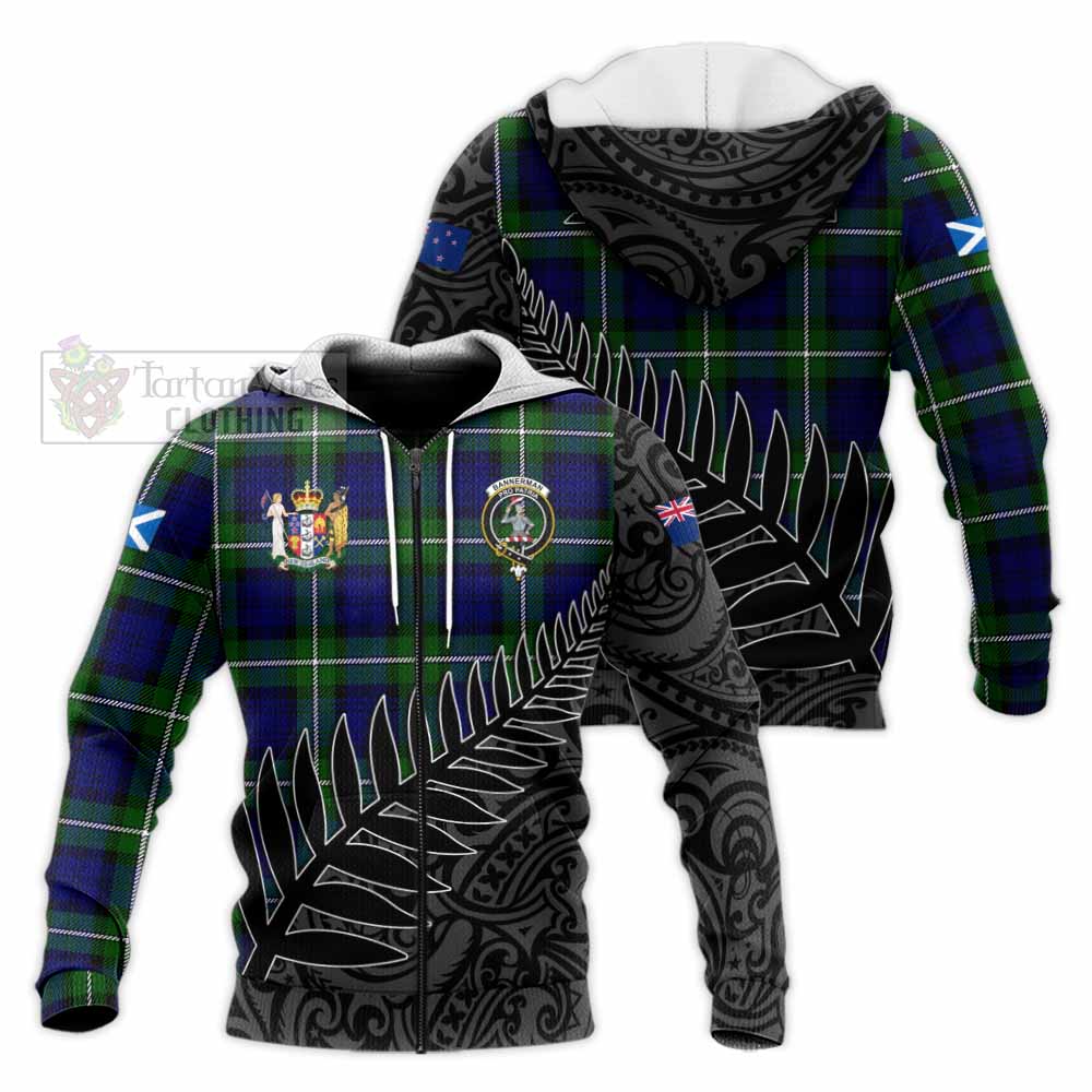 Tartan Vibes Clothing Bannerman Crest Tartan Knitted Hoodie with New Zealand Silver Fern Half Style