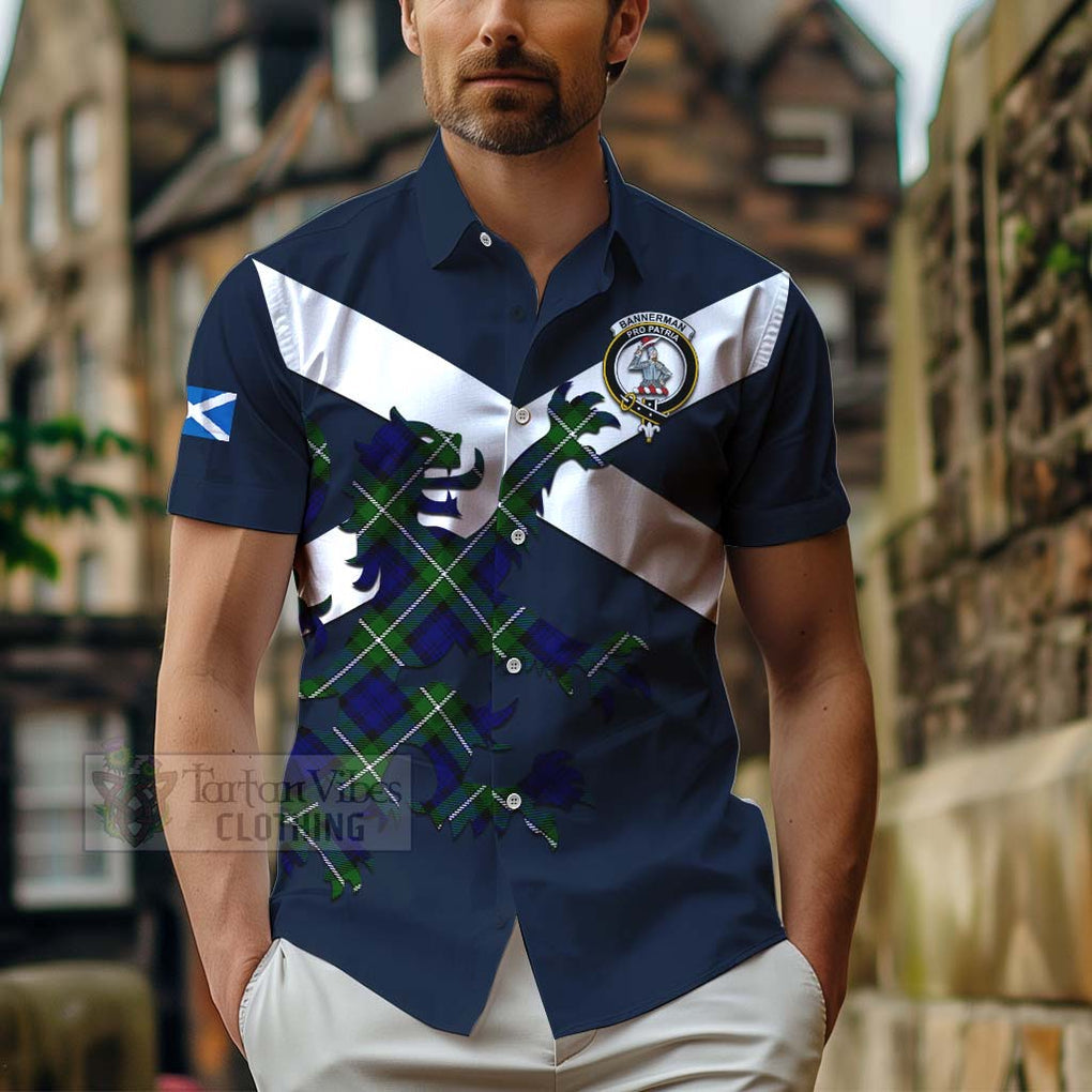 Tartan Vibes Clothing Bannerman Tartan Lion Rampant Short Sleeve Button Shirt – Proudly Display Your Heritage with Alba Gu Brath and Clan Name