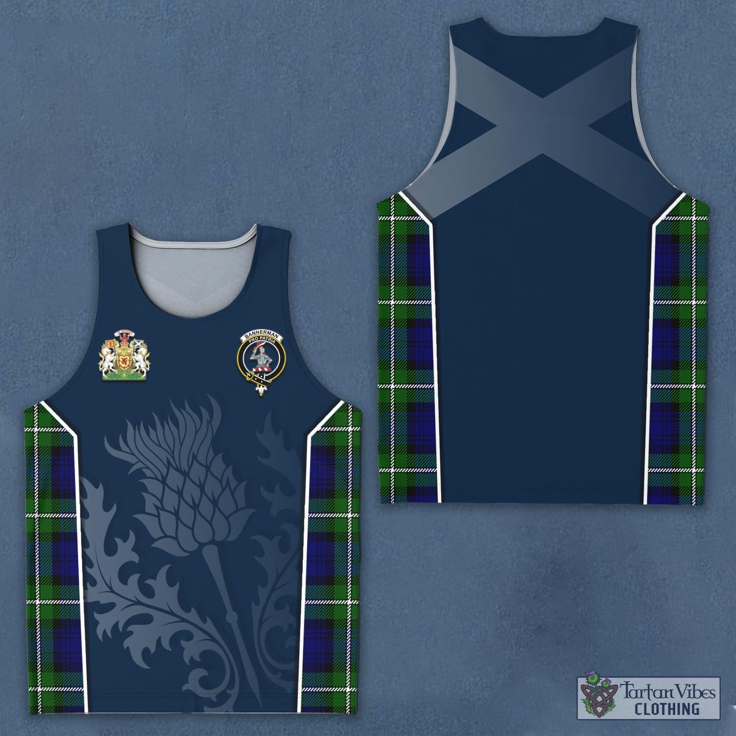 Tartan Vibes Clothing Bannerman Tartan Men's Tanks Top with Family Crest and Scottish Thistle Vibes Sport Style