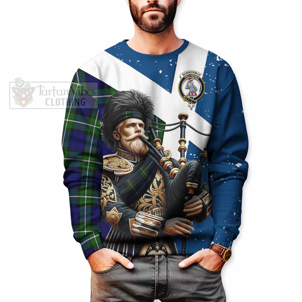 Tartan Vibes Clothing Bannerman Tartan Sweatshirt with Family Crest Scottish Bagpiper Vibes