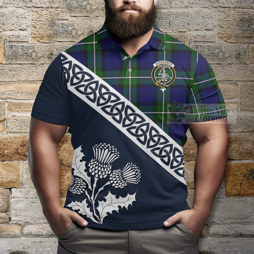 Bannerman Tartan Polo Shirt Featuring Thistle and Scotland Map