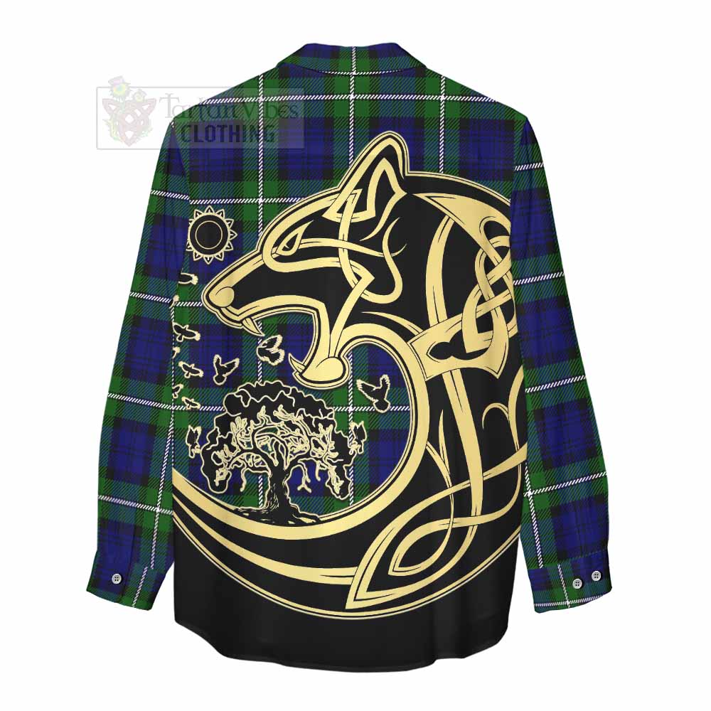 Tartan Vibes Clothing Bannerman Tartan Women's Casual Shirt with Family Crest Celtic Wolf Style