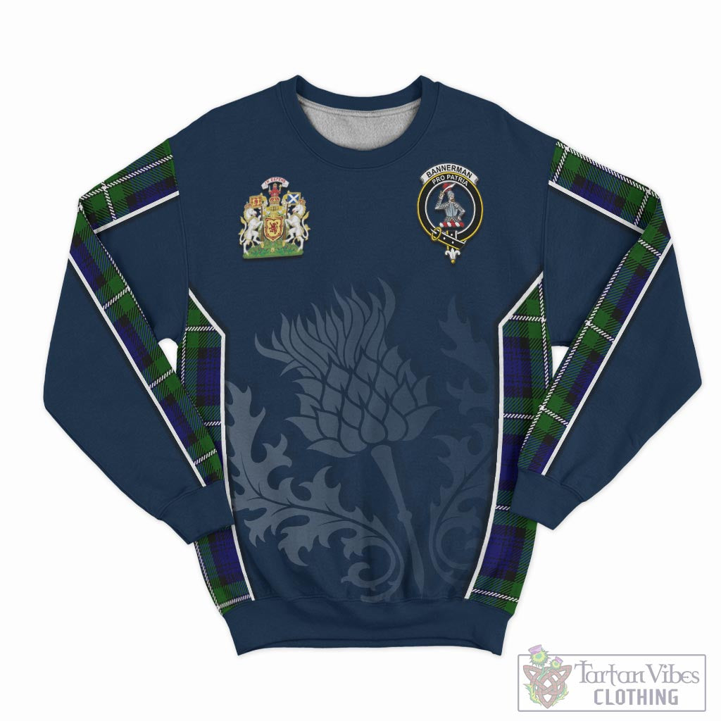 Tartan Vibes Clothing Bannerman Tartan Sweatshirt with Family Crest and Scottish Thistle Vibes Sport Style