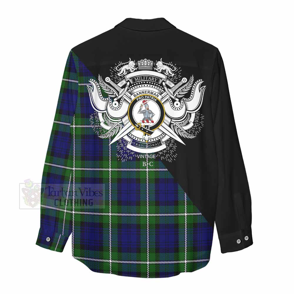 Tartan Vibes Clothing Bannerman Tartan Women's Casual Shirt with Family Crest and Military Logo Style