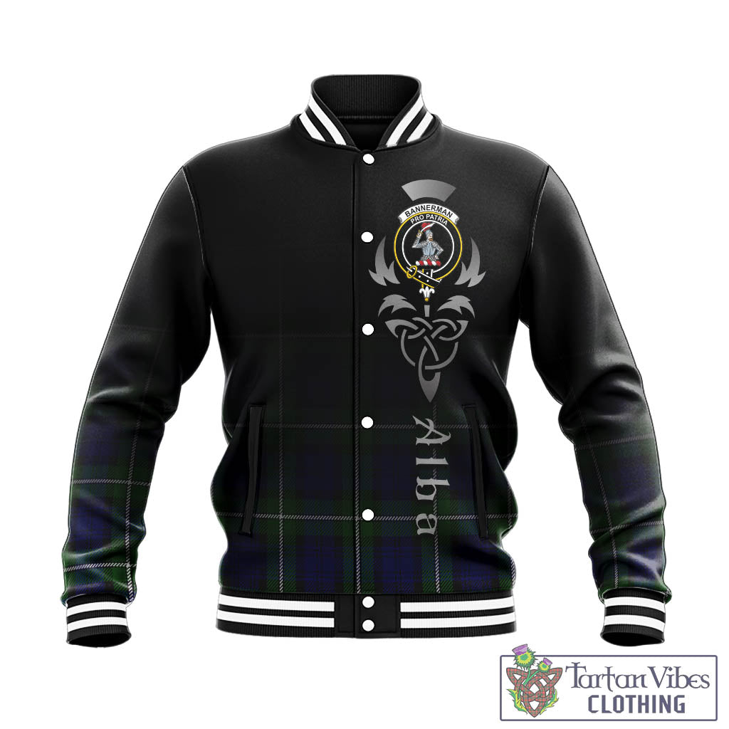 Tartan Vibes Clothing Bannerman Tartan Baseball Jacket Featuring Alba Gu Brath Family Crest Celtic Inspired