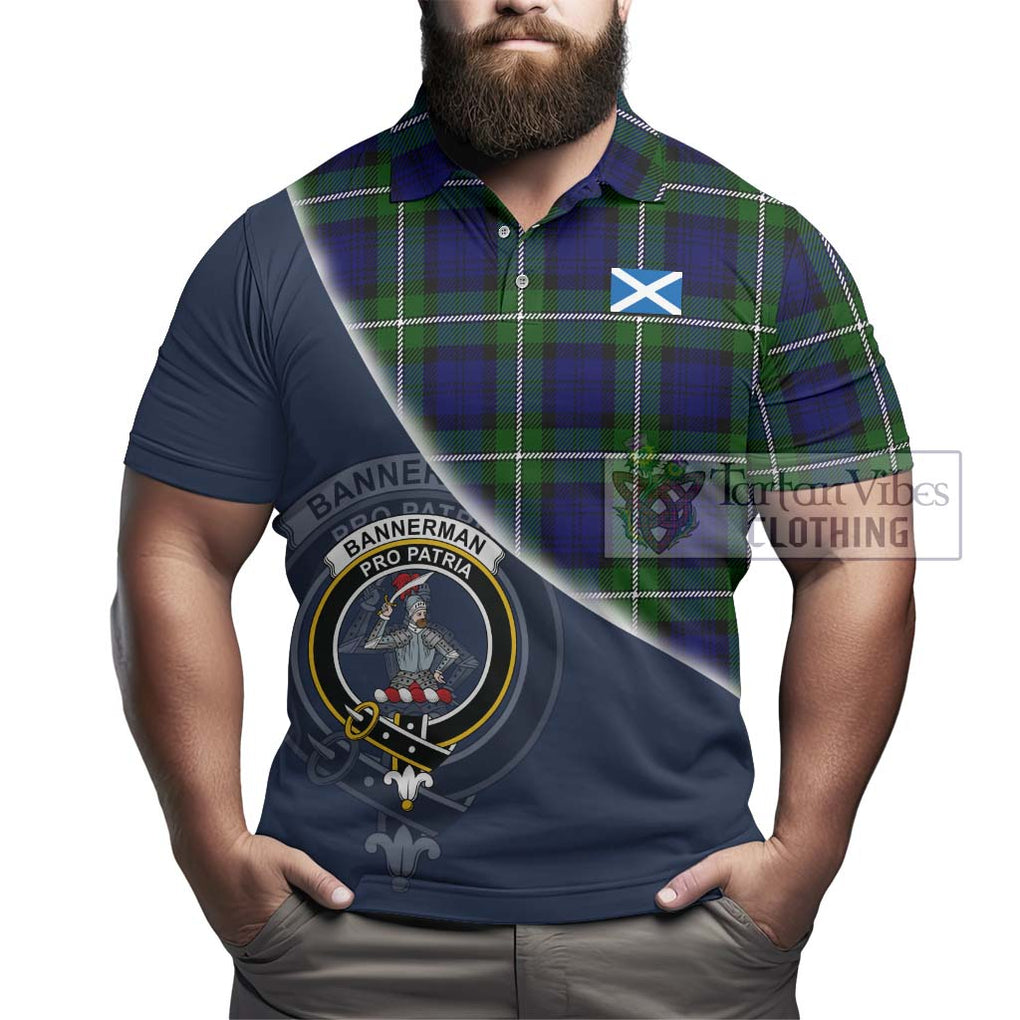 Bannerman Tartan Polo Shirt with Personalised National Flag and Family Crest Half Style - Tartanvibesclothing Shop