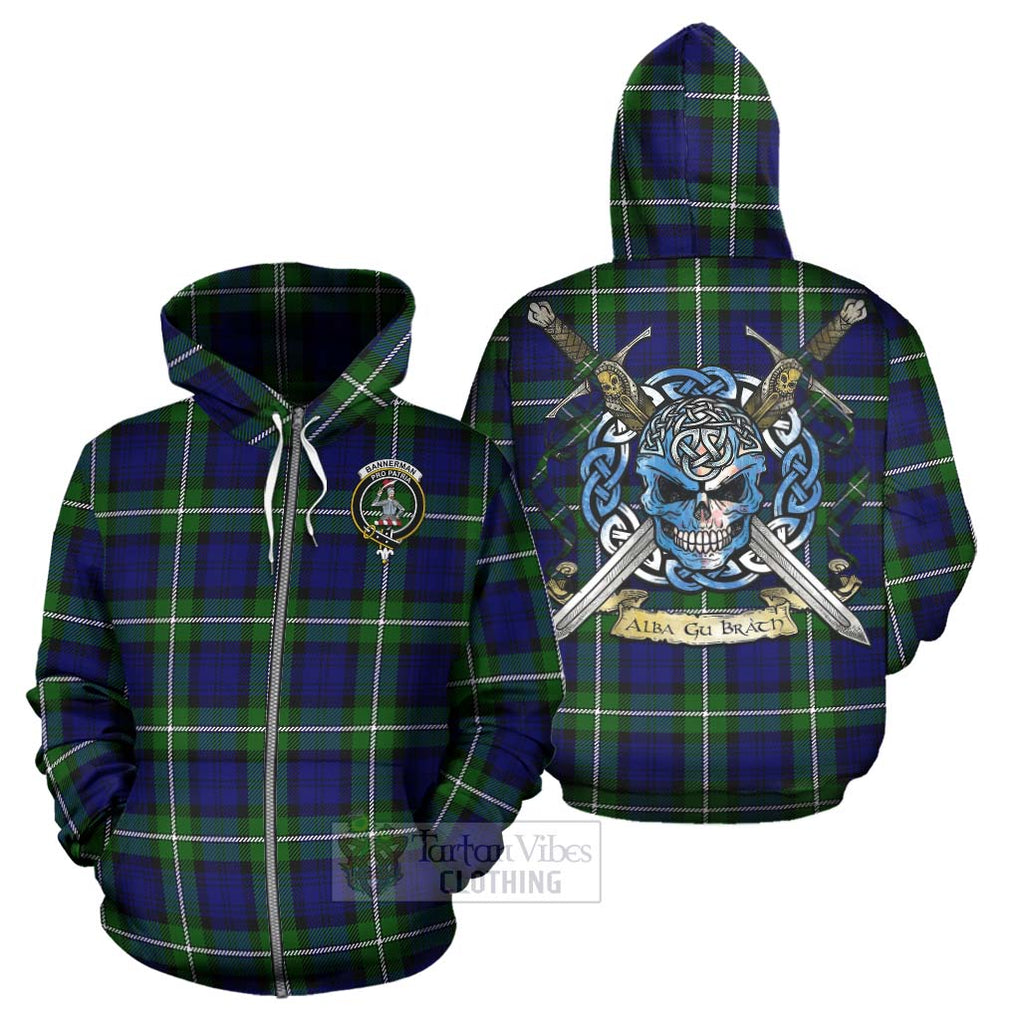 Tartan Vibes Clothing Bannerman Tartan Hoodie with Family Crest Celtic Skull Style