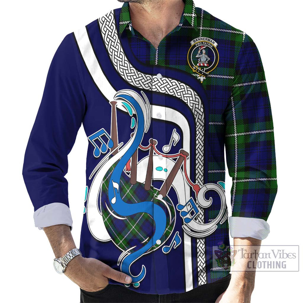 Bannerman Tartan Long Sleeve Button Shirt with Epic Bagpipe Style - Tartanvibesclothing Shop