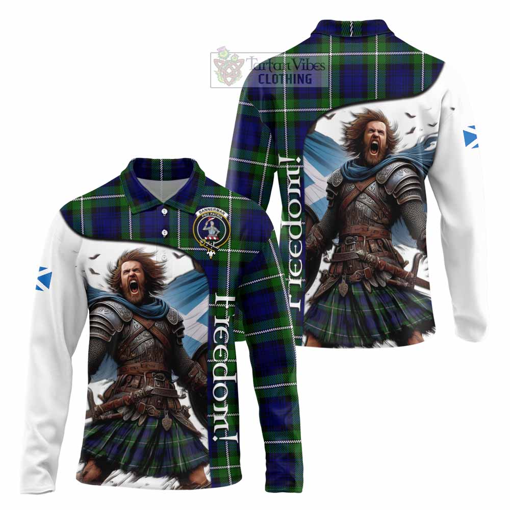 Tartan Vibes Clothing Bannerman Crest Tartan Long Sleeve Polo Shirt Inspired by the Freedom of Scottish Warrior