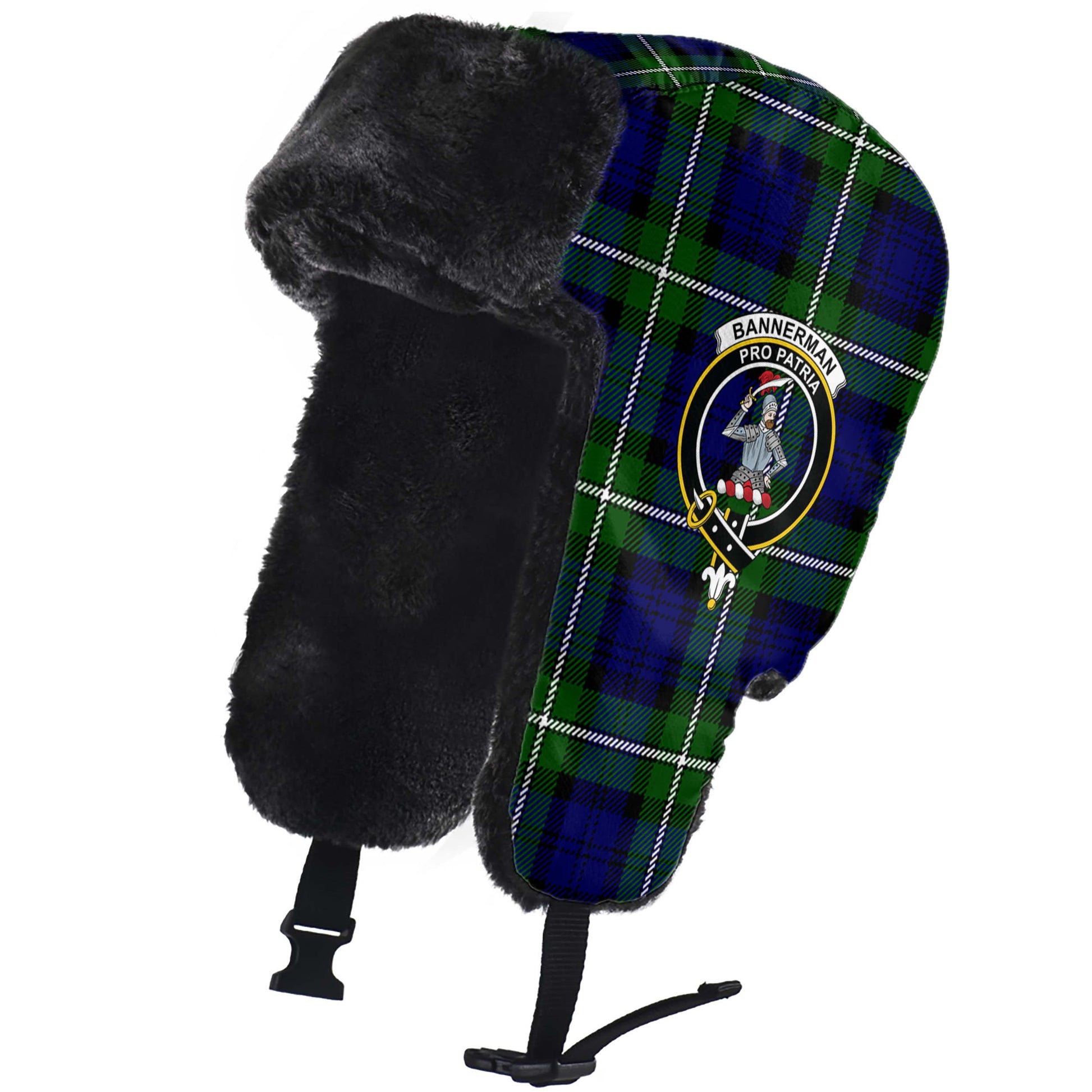 Bannerman Tartan Winter Trapper Hat with Family Crest - Tartanvibesclothing