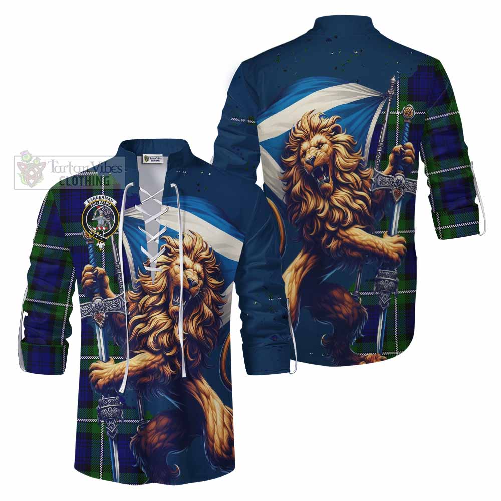 Tartan Vibes Clothing Bannerman Tartan Family Crest Ghillie Kilt Shirt with Scottish Majestic Lion